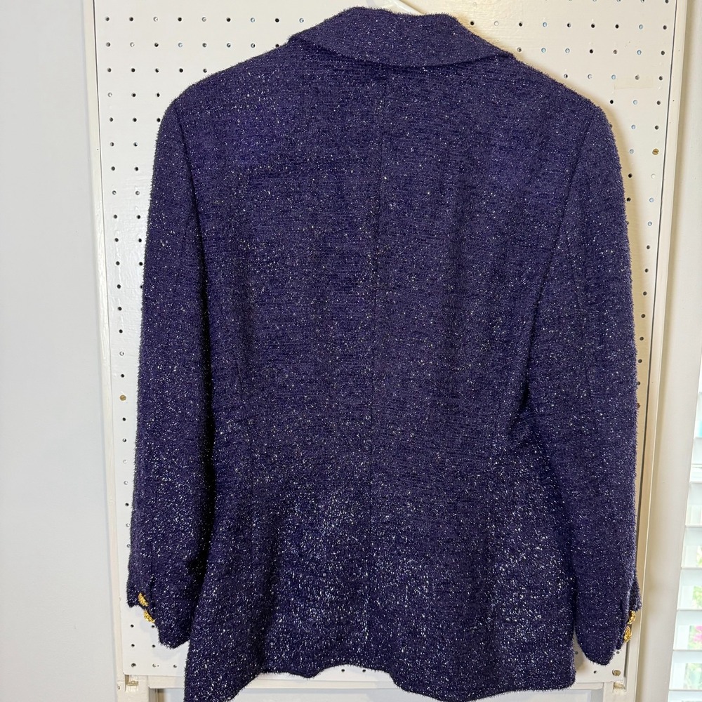 Escada Couture Tweed Blazer Women's 38 (6) Purple Sparkly Wool‎ Jacket Vintage - Picture 6 of 13